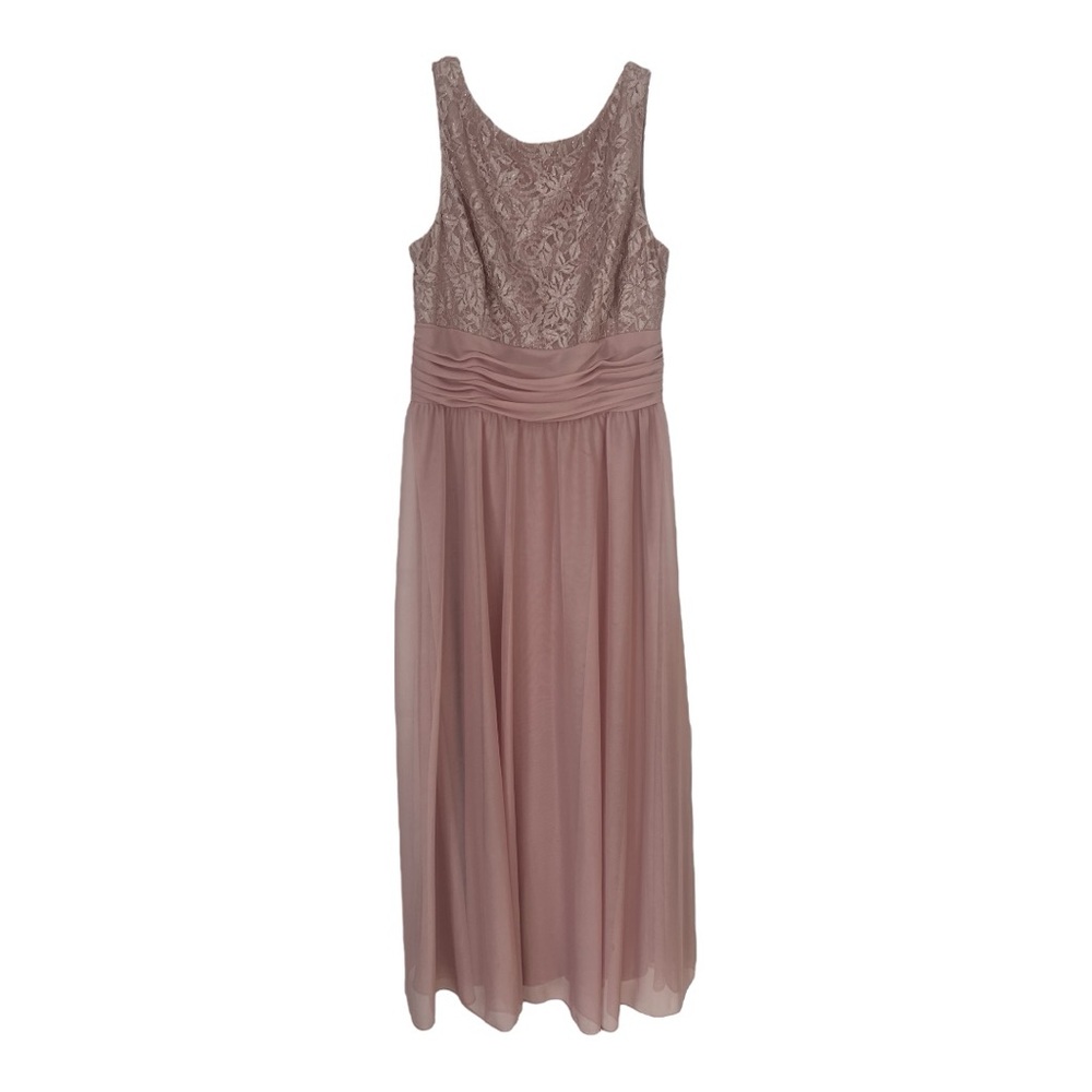 JH Evening Women Mauve/Blush Sleeveless Lace Overlay Ruched Dress.Size 10 Used.